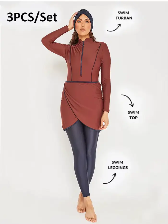 Maillot de Bain Musulman Motive Force Longues Manches Hijab Burkini Maillot de Bain Modeste Polyester Spandex Haute Elasticité Occasions Spéciales Plage Lac