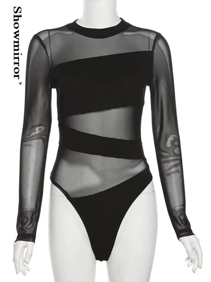 Gothique évider teahwear body mujer femmes coupe croix creux maille body à manches longues charmant body Clubwear sexy