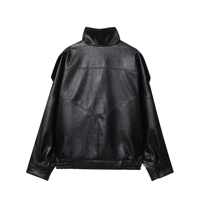 MUJER Dámska bomber bunda z umelej kože, čierna, oversized