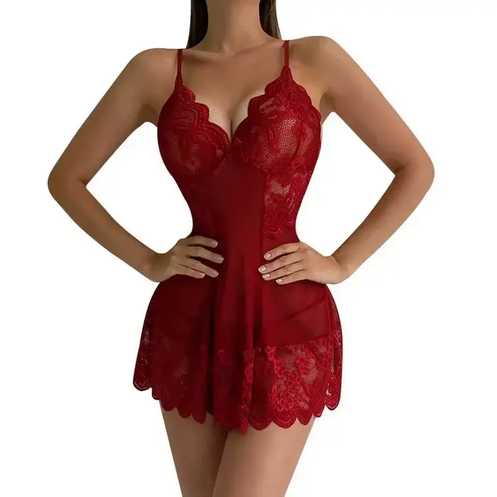 Ensemble de lingerie sexy en dentelle, chemise de nuit courte pour femmes, sous-vêtements en perspective, robe slim à bretelles, costume exotique lolita, vêtements de nuit sexy pour occasions spéciales