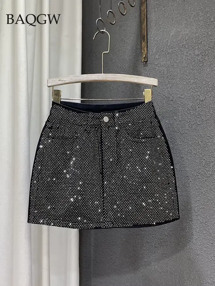Jupe Trapèze en Denim pour Femme, Streetwear Taille Haute, Couleur Unie, Coupe Slim, Hanches Rondes,