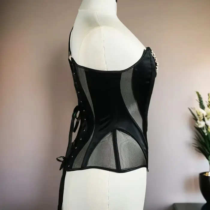 Dámske tesné korzet, svadobné Bustier Overbust, priehľadný oka podprsenka, Push Up, Vintage Bodice tvarovanie, vrcholy, strana scény kostým