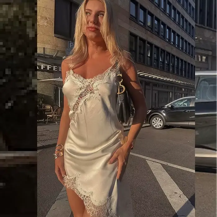 HXAO Slip femmes robes sans manches robe en dentelle noire femme asymétrique robes de soirée élégant