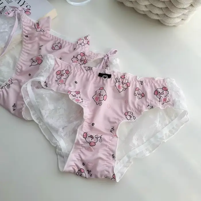 Roztomilé prasiatko Sexy nohavičky pre dievčatá čipka hladký popruh spodná bielizeň bavlna rozkrok nohavičky Kwaii ružové ženy Bikini Hombre Spodná bielizeň