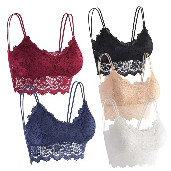 Soutien-gorge en dentelle pour femmes, haut tubulaire, Double bretelles, haut court, Lingerie Sexy, coussinets amovibles, Bralette, hauts tubulaires, sous-vêtements