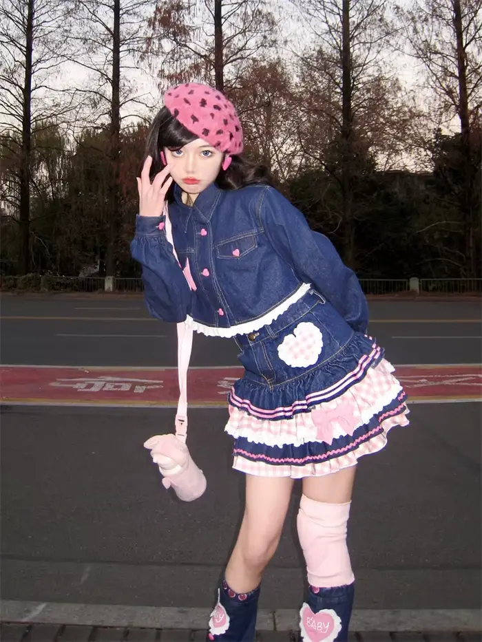 Jemná japonská Lolita mini sukňa plesové šaty pre ženy Harajuku roztomilá džínsová