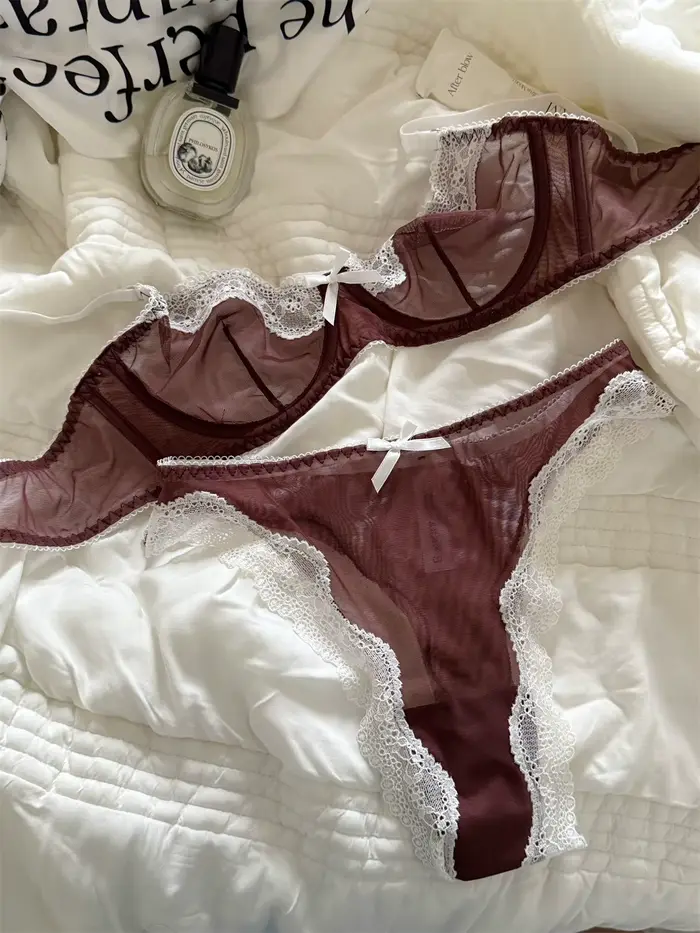 Sexy podprsenka zo sieťoviny a priehľadnej čipky, s kosticami, pre malé busty, Bralettie s spodná bielizeň, oblek pre ženy