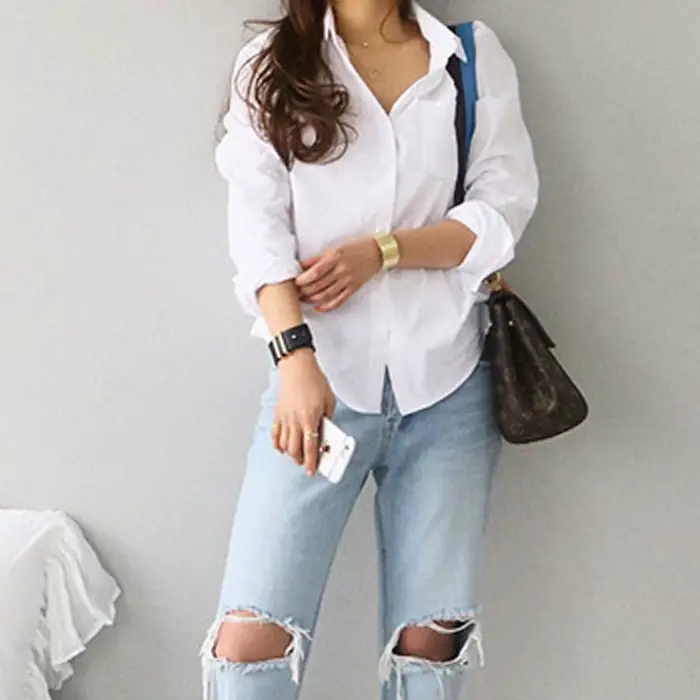 Bavlnená biela košeľa pre ženy Blusas Mujer De Moda OL Štýl voľný vrch dámsky s dlhým rukávom c