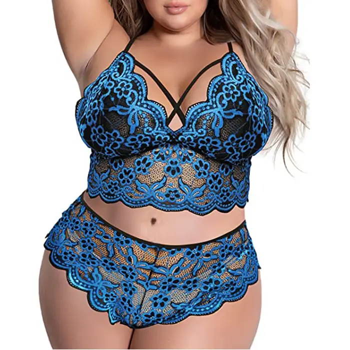 Veľká veľkosť podprsenky 2 kusy sady Spodná bielizeň Sexy ženy čipky výšivky podprsenky a nohavičky spodná bielizeň sady spacie pyžamo exotické set 4XL