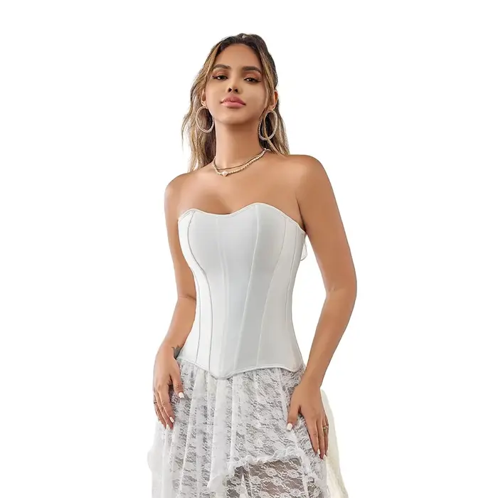 Dámske overbust Top korzet bočný zips satén vykostené čipka-up Bustier Shapewear zoštíhľujúci pás tvarovanie Korset
