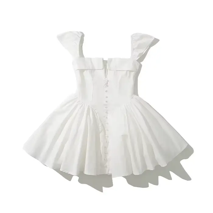 YENKYE été femmes Sexy coupe et évasée blanc Mini robes à manches courtes taille basse élégante Robe