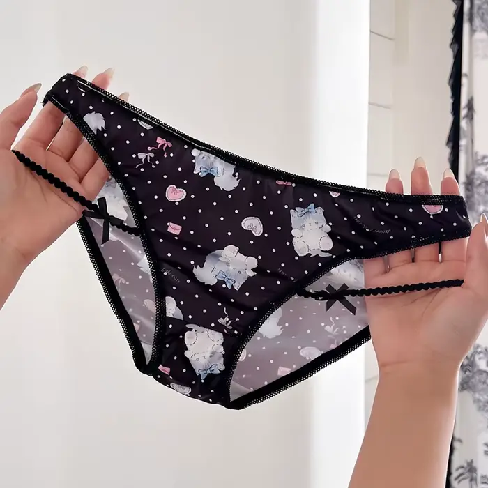 Dievčatá nohavičky tenké Sexy japonská roztomilá mačka ženy sklzy ľad hodváb dáma tangá spodná bielizeň žena nízky pás G tangá Spodná bielizeň