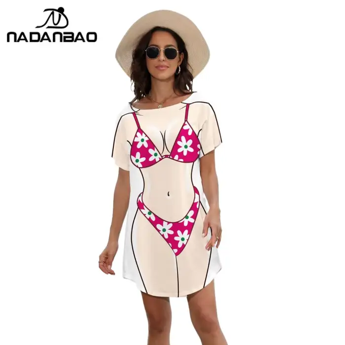 Nadanbao dámske morská panna bikini telo vzor tričko šaty leto