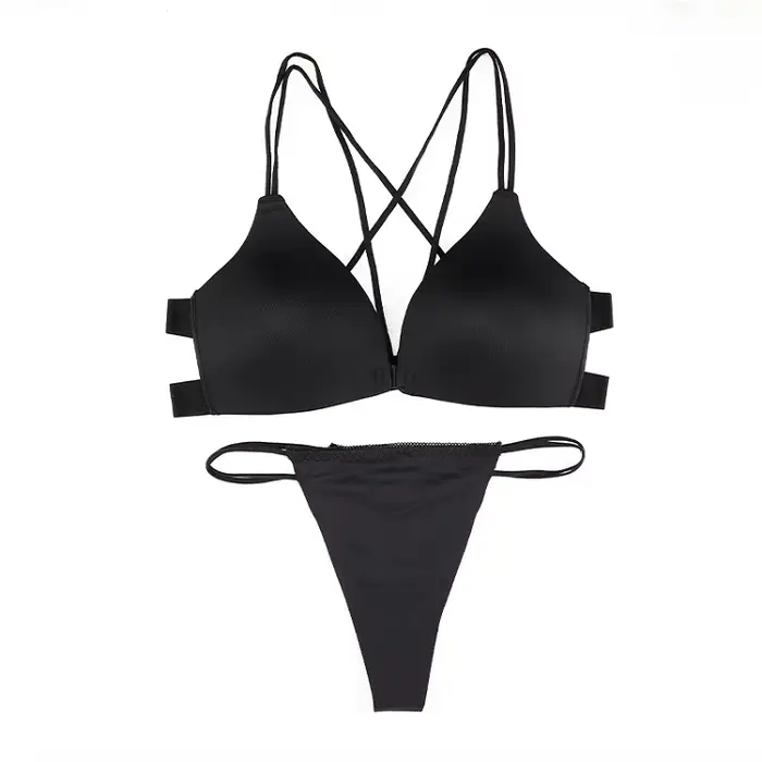Ensemble soutien-gorge et culotte pour femmes, lingerie sexy, dos nu, string, sans couture, sous-vêt