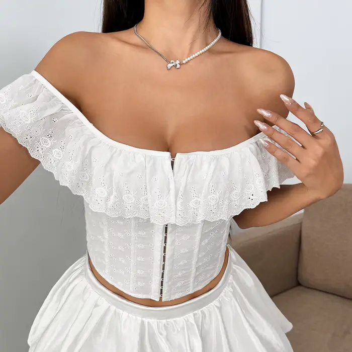 Bustier polyester tricoté avec fermeture avant pour femmes style cottagecore occassions quotidiennes et spéciales