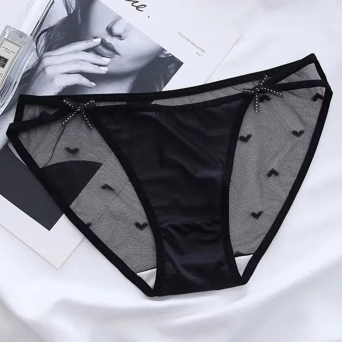 Culotte transparente en maille "Coussins" pour femme, slip à double nœud papillon, sous-vêtement dou