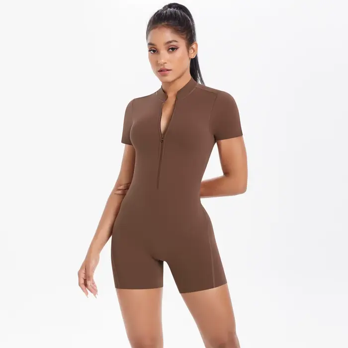 Combinaison de gymnastique à fermeture éclair pour femmes, ensembles de Yoga courts, tenues de sport