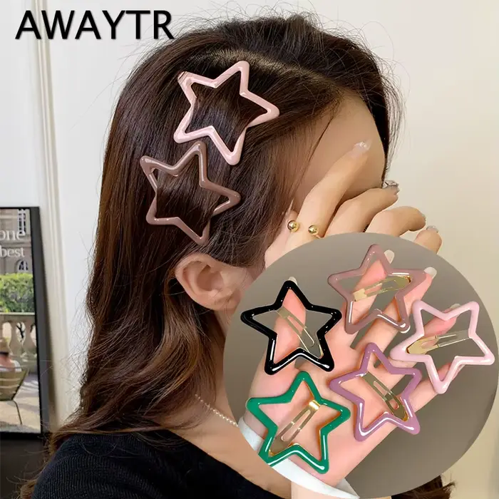 AWAYTR 5 pièces pinces à cheveux étoile creuse épingles à cheveux étoile Snap doux casque Barrettes 