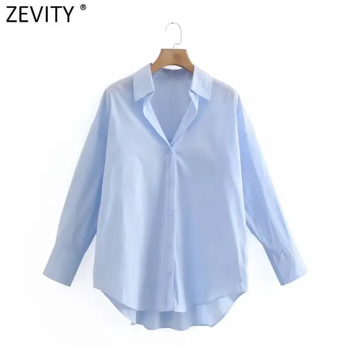 Zevity – Chemise en popeline à manches longues pour femmes, simple, Slim, décontractée, couleur bonb