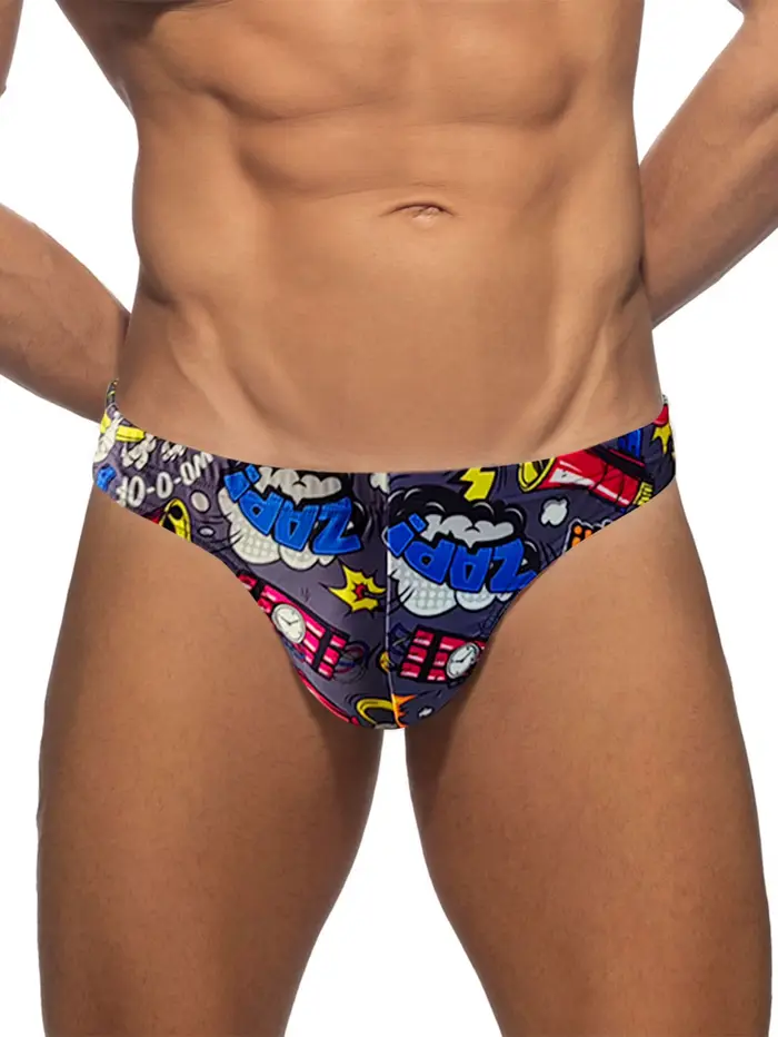 Bikini Pop Art pre mužov s vzorom pastiliek z polyesteru a elastánu na pláž, bazén, vodné aktivity a špeciálne príležitosti