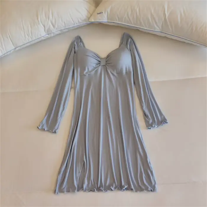 Chemise de nuit pour femmes en modal, taille M à XXL, avec col en V, pour hiver, couleur noir, bleu, rose, jaune et gris, confort royal pour les nuits froides