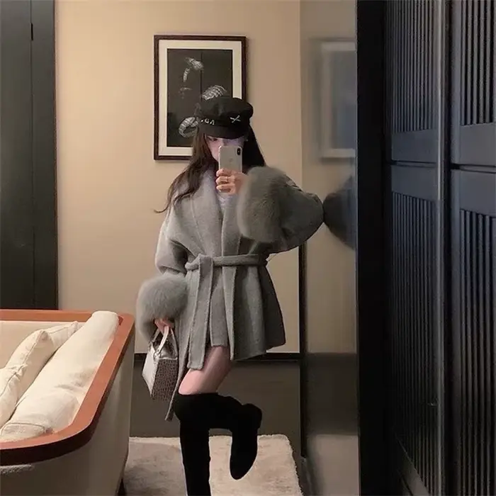 Zmiešaná vlnená bunda s dlhými rukávmi