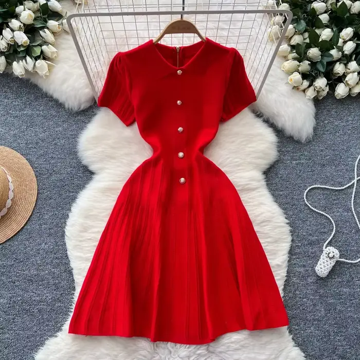 Robe femme décontractée printemps été polyester coton brodée élastique pull haut mi-mollets soirée plage occassionnels