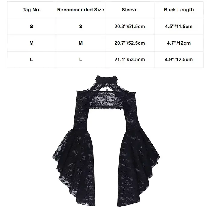 Punk boléro haussement d'épaules Top Trad Goth châles noirs manches évasées couverture enveloppes po
