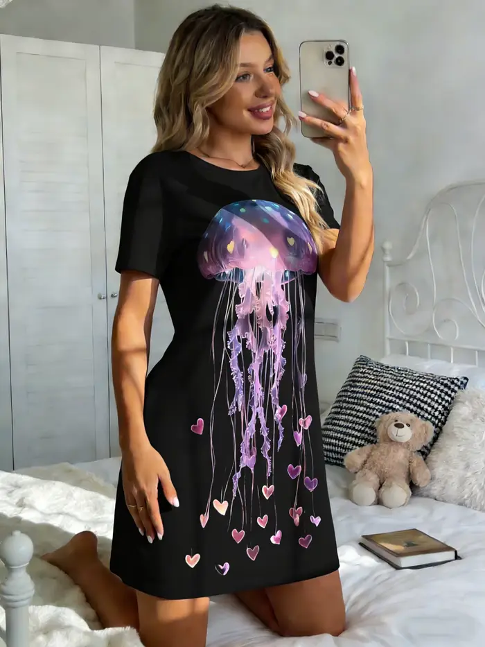 Dámska nočná košeľa z polyesteru a elastanu, neónový želé dizajn, pohodlie a elegancia pre letné noci a špeciálne príležitosti