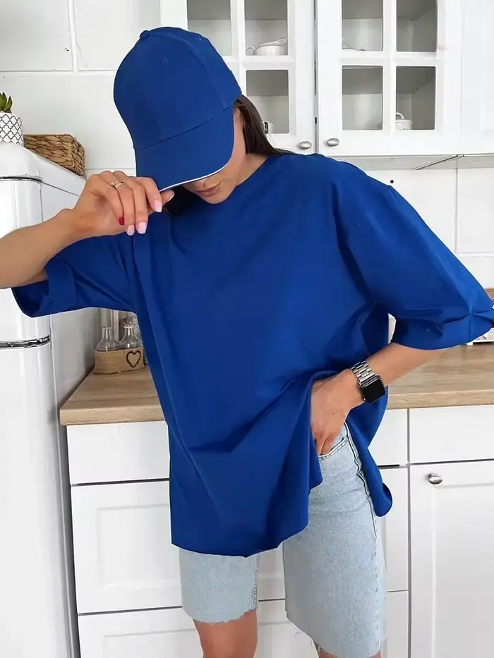 Été femmes T-shirt À Manches Courtes 100% coton Surdimensionné T-shirts Lâche Casual O COU Solide Bl