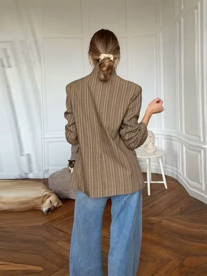 Nová vintage károvaná blazer pre ženy