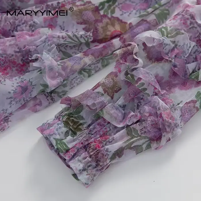 MARYYIMEI printemps été femmes robe à manches longues taille haute comestible arbre champignon bord 