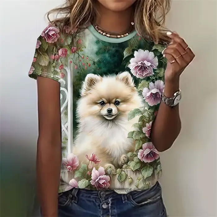 3D potlačené tričko Kawaii mačka pes pre ženy