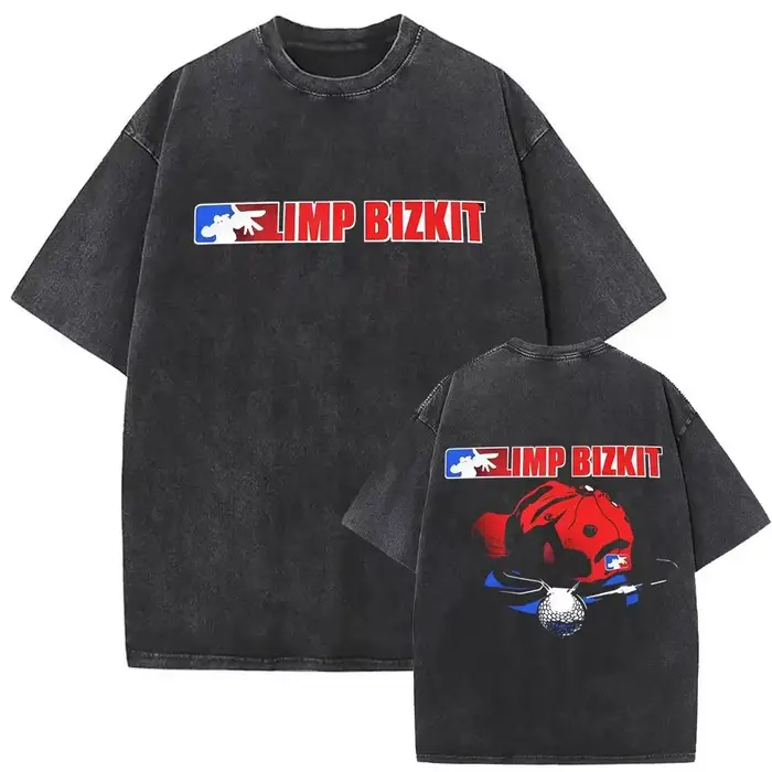 T-shirt Punk Rock Y2k, style vintage délavé, imprimé graphique du groupe de rock Limp Bizkit, vêteme