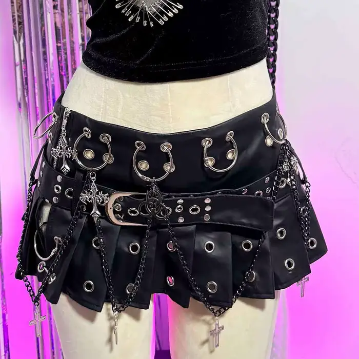 Gothic emo PU kožená minisukňa pre dospievajúce dievčatá