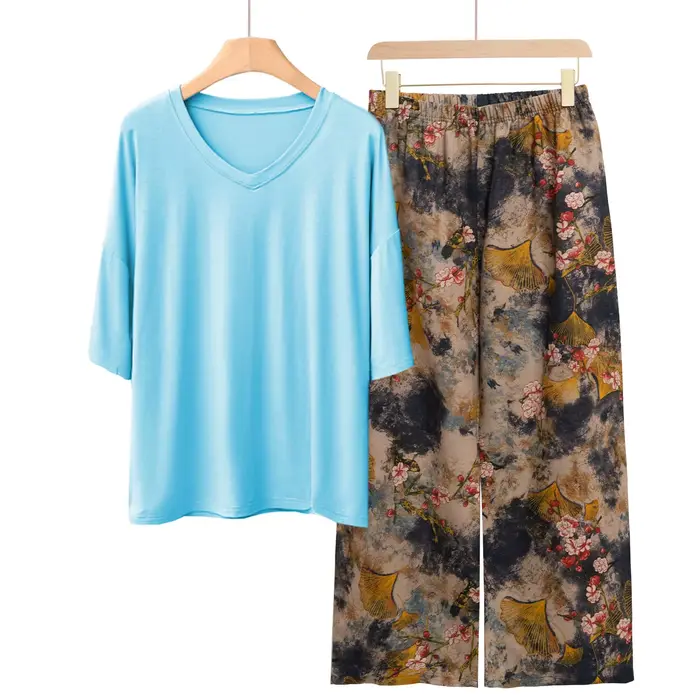 Ensemble de pyjamas imprimés neufs, vêtements décontractés en modal pour femmes, vêtements de maison, grande taille, pyjama confortable pour dormir, pyjamas pour femmes, vêtements de nuit