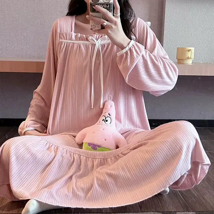 Dámske pyžamo nočná košeľa nové nočná košeľa jarné a jesenné letné pyžamo Homewear roztomilé sladké dlhé študentky nočná košeľa Homewear
