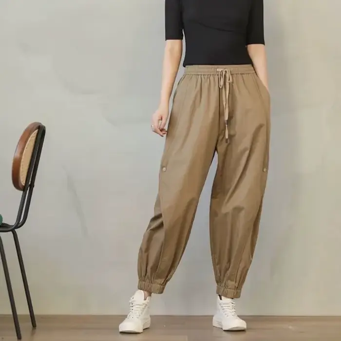 Pantalon décontracté grande taille pour femme, vêtements de travail taille haute, pantalon de sport 