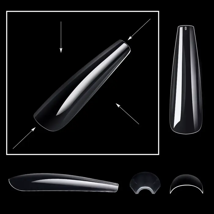 240 pièces/boîte coffins transparents avec faux autocollants pour ongles en denim extra-long pour po