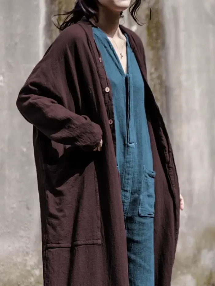 Veste Cardigan longue décontractée surdimensionnée, ample, Trench-coat avec poches, vêtements d'exté