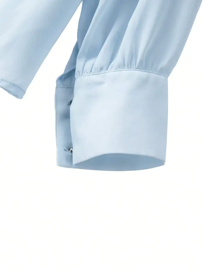 košeľa s dlhým rukávom modrý štýl Hebe pre ženy, elegantný, V-Neck, zoštíhľujúci, s drevom ovplyvneným okrajom, elegantný pre kanceláriu