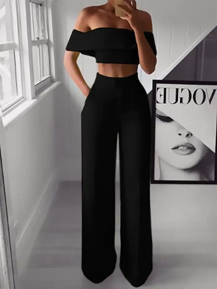 2025 leto pevný ležérny dvojdielny set pre ženy Sexy krátky top široké nohavice oblečenie Dámske streetwear