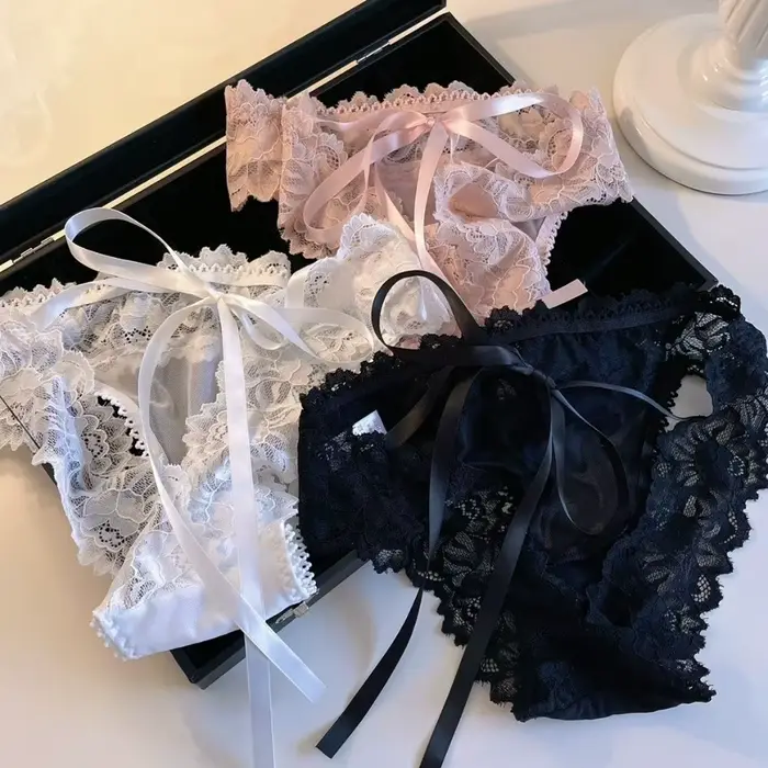 Francúzsky štýl priehľadné čipky nohavičky s lukom a kvety bezšvíkové nízky pás pre ženy a dievčatá špeciálne príležitosti jemné elegancie trvanlivé pohodlie