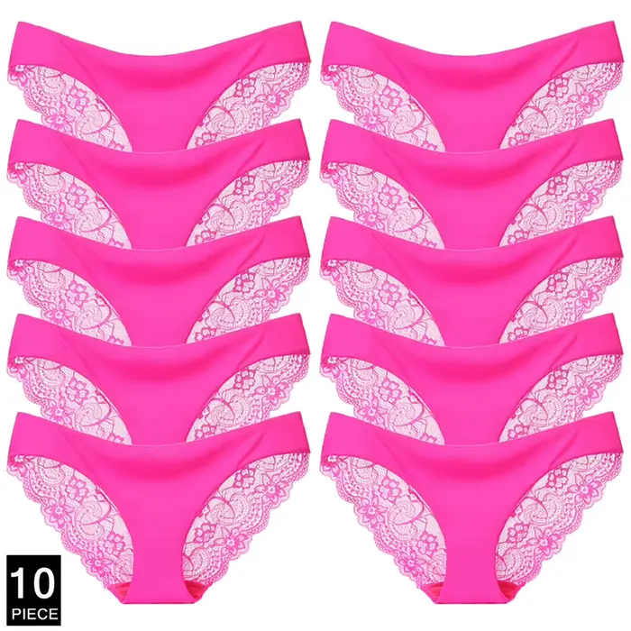 Lingerie Sexy sans couture pour femmes, grande taille, slip de Bikini en dentelle transparente, sous