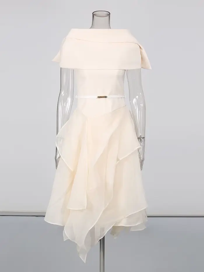 CHICEVER Ensemble deux pièces irrégulier uni pour femme, col châle à revers, sans manches, robe long