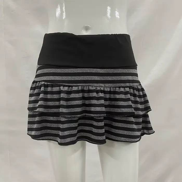 Mini jupe à volants rayée noire et grise, vêtements pour femmes Y2K Grunge, taille haute, taille éla