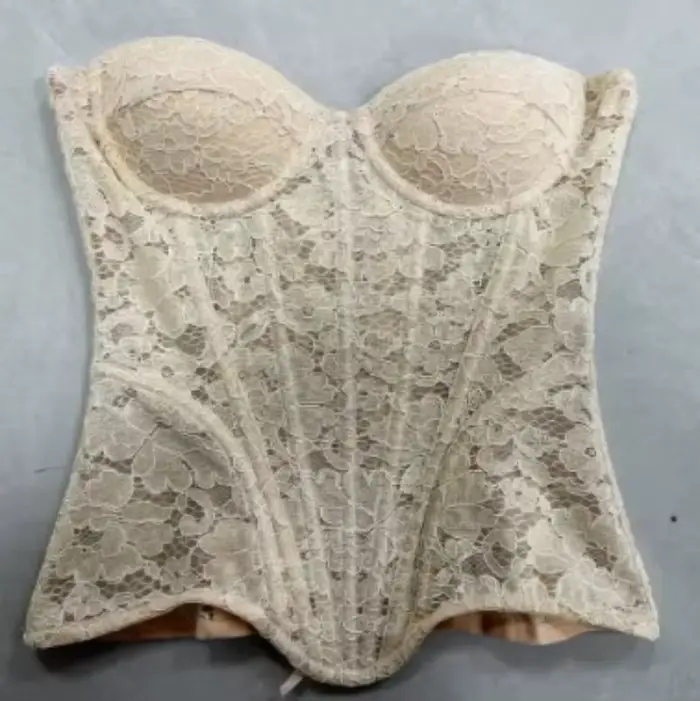 Dámska biela čipkovaná korzetová podprsenka Overbust luxusný živôtik na svadbu Bez ramienok Šnurovací bustier Trubičkový top Trenažér pásu Oceľové kosti