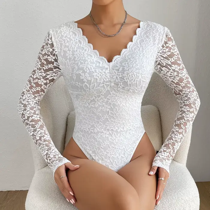 Sexi biele čipkované body pre ženy
