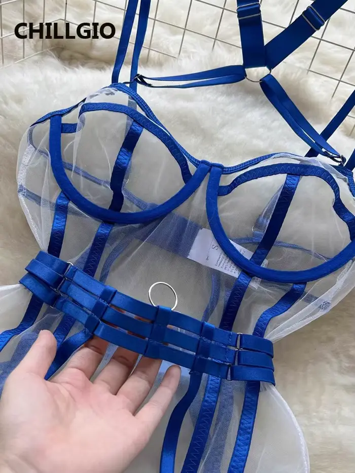 CHILLGIO ženy sieťka Sexy ramienka overal erotická móda jednodielny Catsuit Lingerie priliehavá Priehľadná kombinéza body