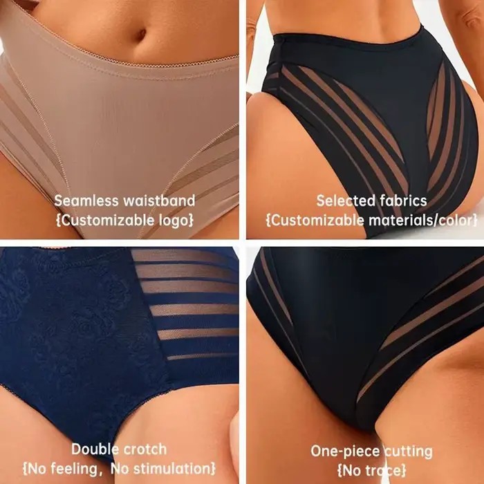 Slip taille moyenne pour femmes, culotte sans couture, maille transparente, haute élasticité, contrôle du ventre, sous-vêtements en soie glacée, Lingerie Sexy